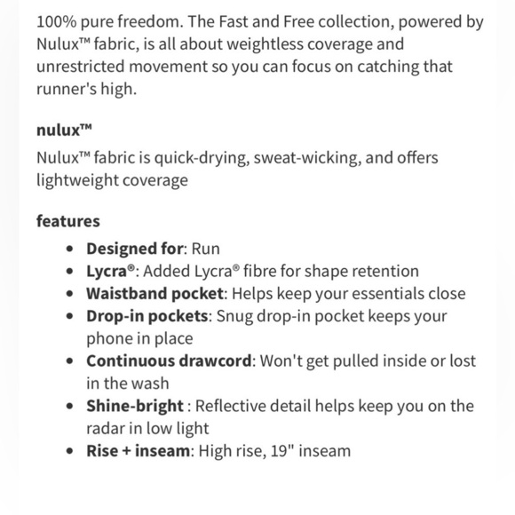 Lululemon 4 Fast Free Crop Nulux 19” black crops great pre owned reflector strip - Picture 11 of 13